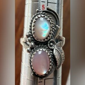 Vintage Sterling Silver and Opalescent Women's Ring Size 5.75 Navajo Native
